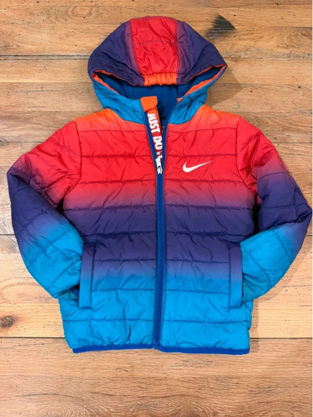 Nike Kids Puffer Jacket - Ombré Rainbow Gradient size small